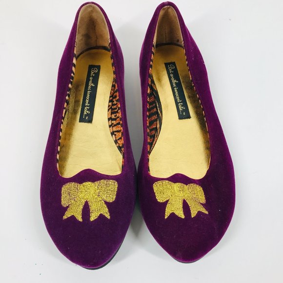 B.A.I.T But Another Innocent Tale Velvet Magenta with Gold Bow Ballet Flat - Picture 1 of 5